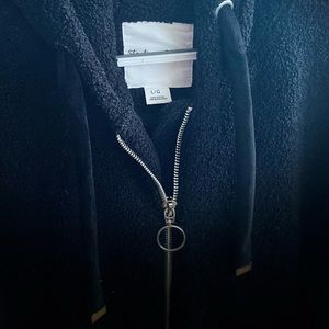 Long black teddy jacket with hood and pockets